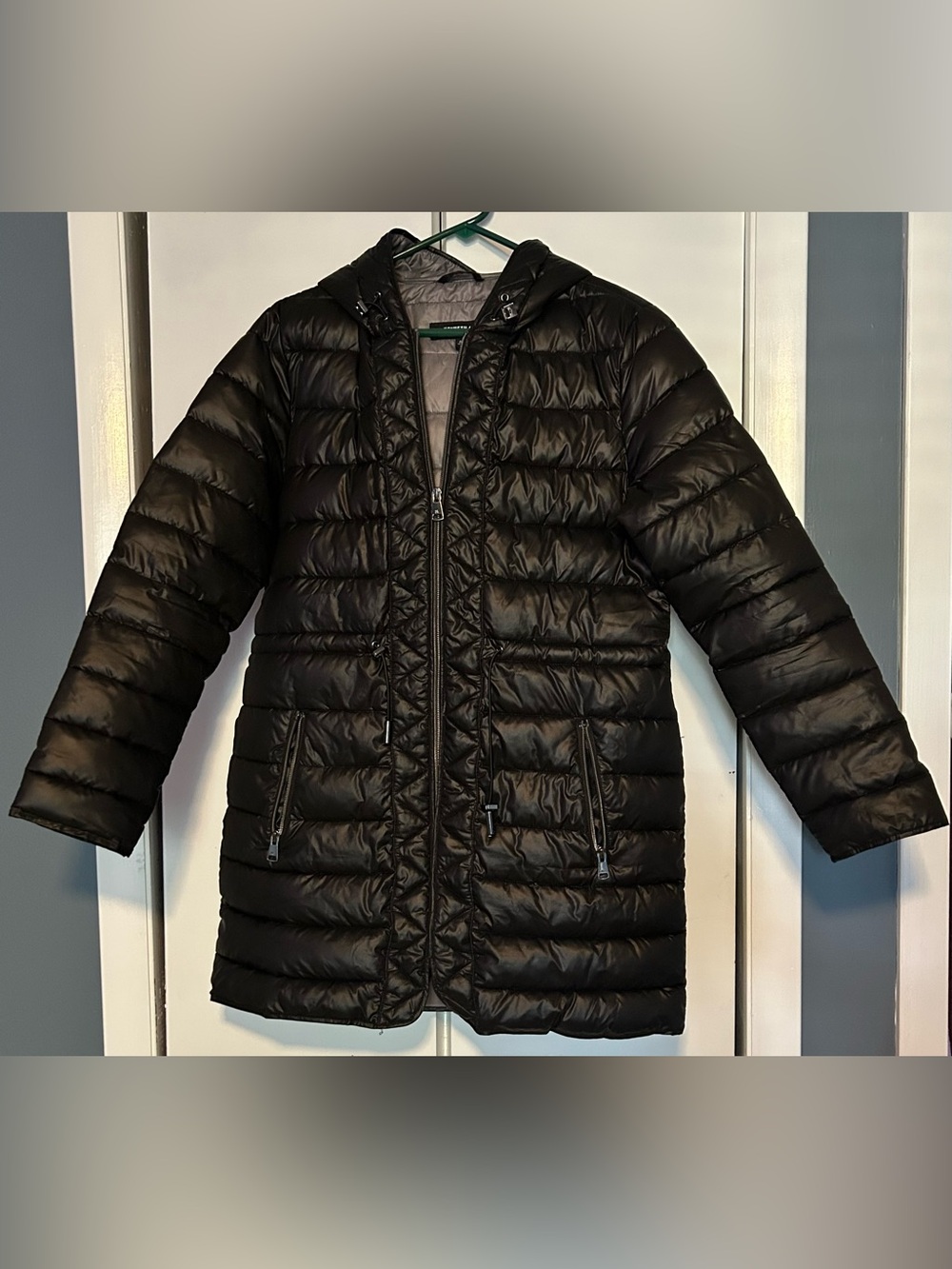 Kenneth Cole Black Puffer Jacket Women's Medium AS IS Zipper Pulling Away